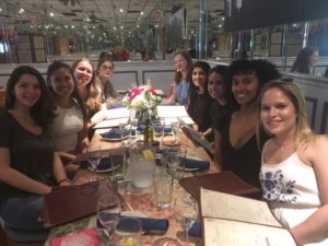 group posing at restaurant